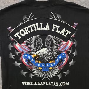 Tortilla Flat Arizona Staff Shirt Mens Medium Black Eagle Patriotic 2010 Flaws